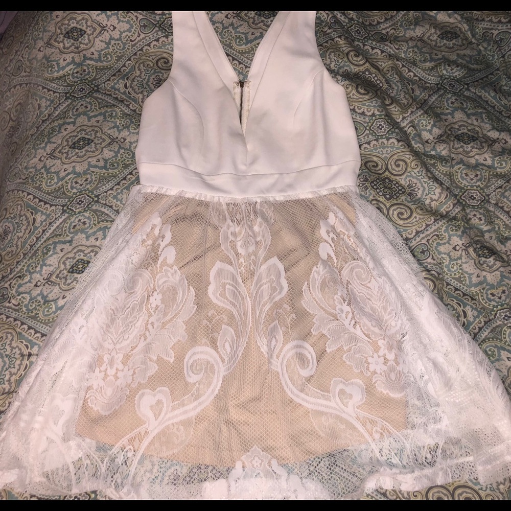 White and Tan Lace Dress